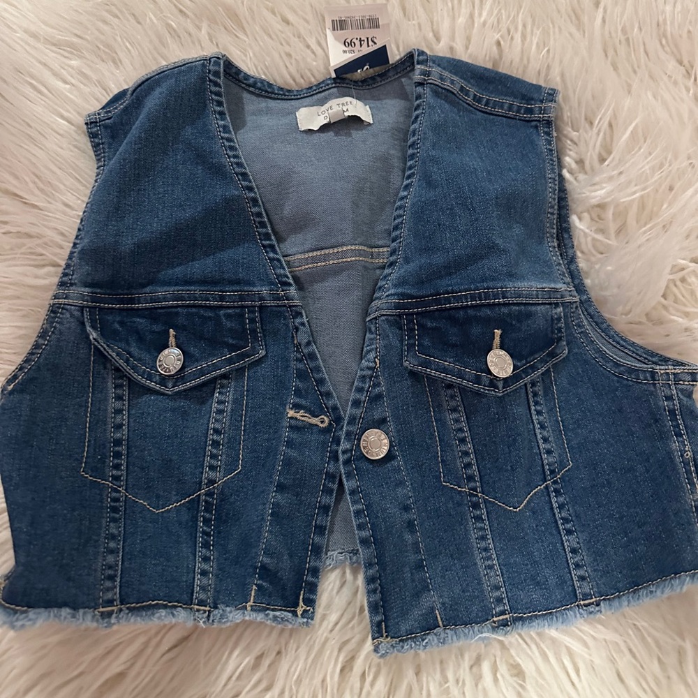 Dark wash denim cropped vest